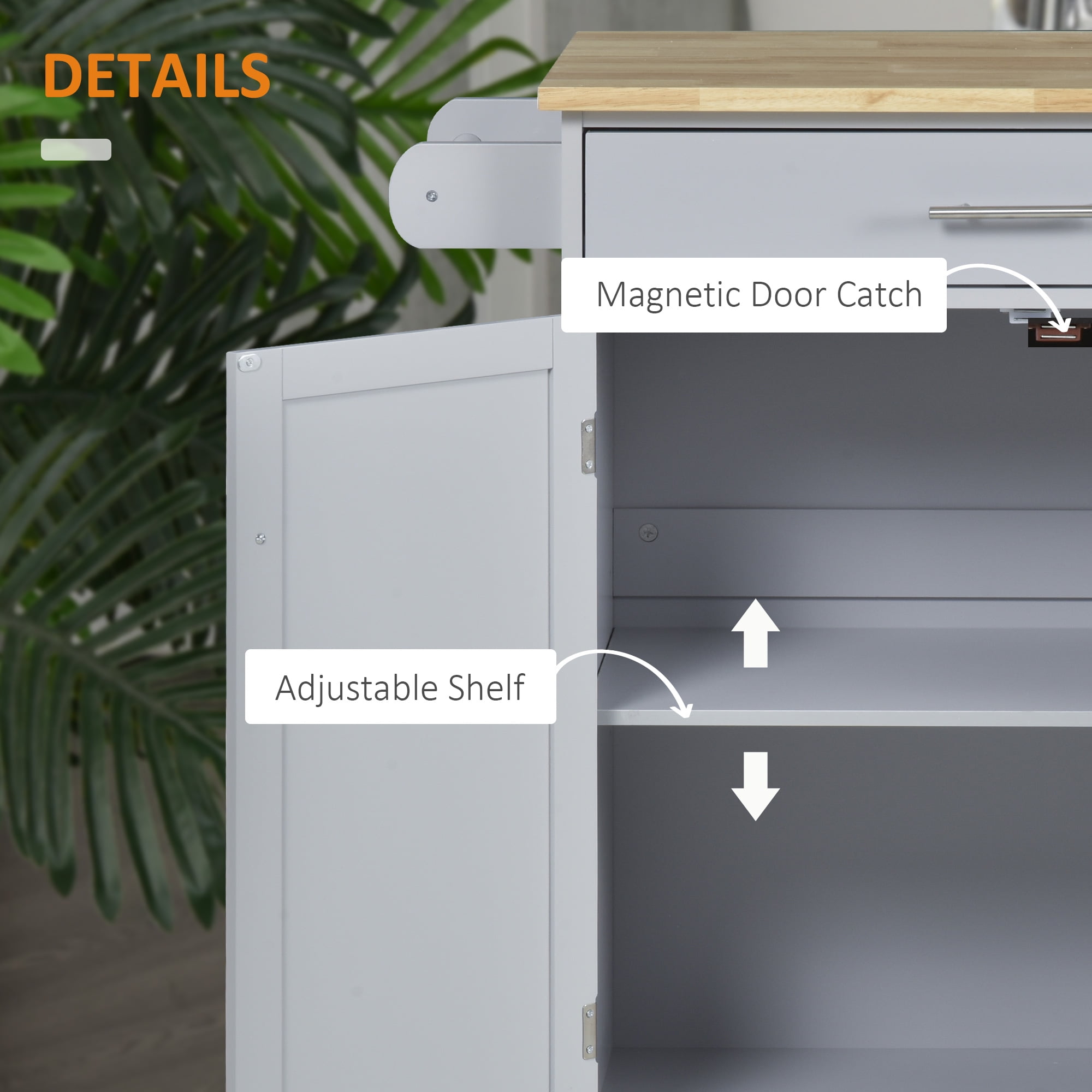 HOMCOM Kitchen Island Cart Rolling Trolley Cart with Drawer, Storage Cabinet & Towel Rack, Gray