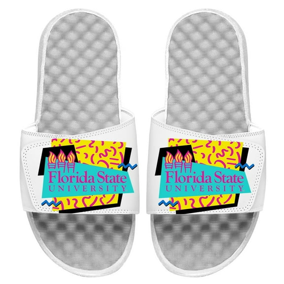 Men's ISlide White Florida State Seminoles Beach Club Wordmark Retro Shapes Slide Sandals