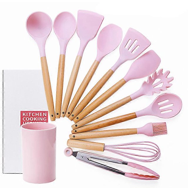 Espátulas de Silicona KAIYANG con Mango de Madera para Cocinar Rosa 12 Piezas