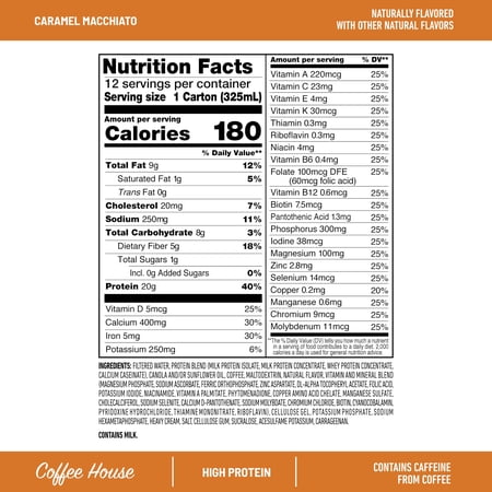 SLIMFAST PROTEIN SHAKE, CARAMEL MACCHIATO- 20G PROTEIN, MEAL REPLACEMENT SHAKES READY TO DRINK PLUS CAFFEINE, HIGH PROTEIN WITH LOW CARB AND LOW SUGAR, 24 VITAMINS AND MINERALS, 12 COUNT (PACK OF 1)