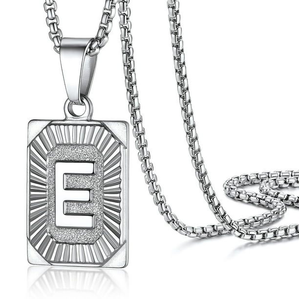 Collar con colgante inicial PROSTEEL de Acero inoxidable para hombres y mujeres♥ letra E nombre de Amor Personalizado Plata