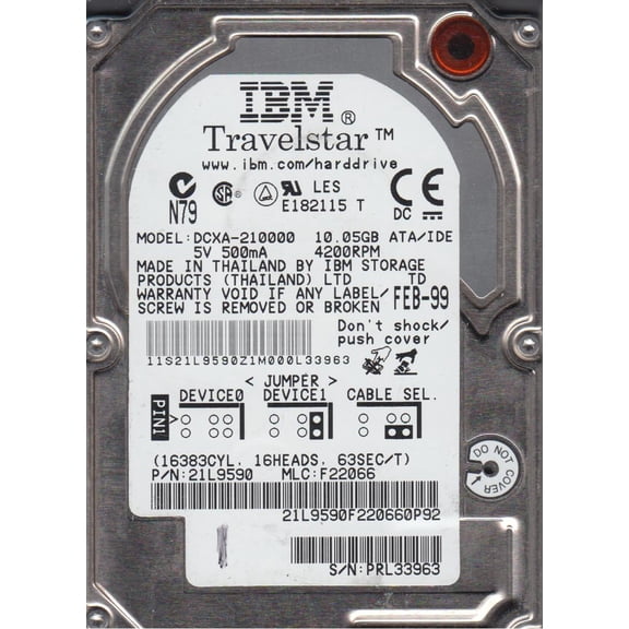 DCXA-210000, PN 21L9590, MLC F22066, IBM 10GB IDE 2.5 Hard Drive