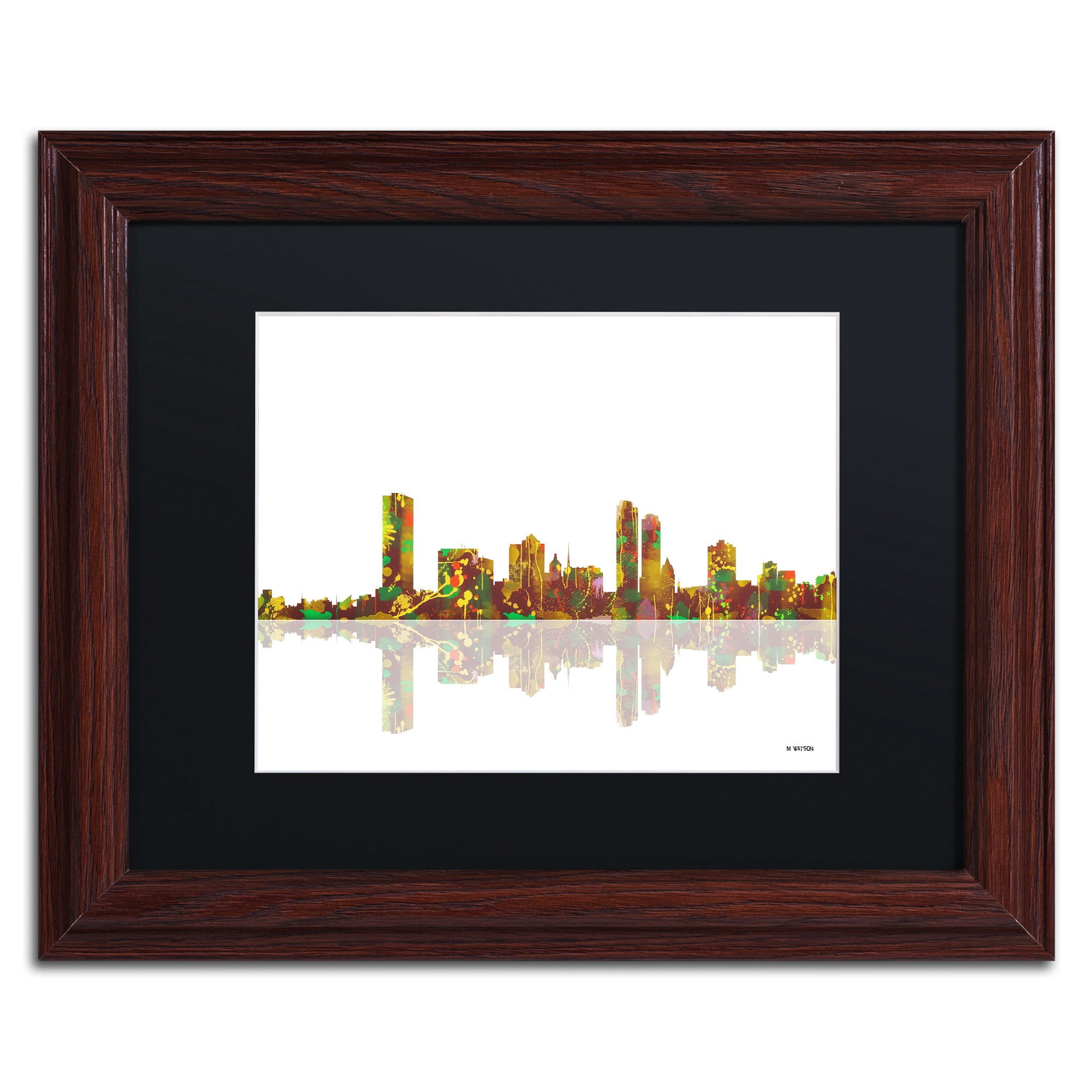 Trademark Fine Art "Milwaukee Wisconsin Skyline" Canvas Art by Marlene Watson Black Matte, Wood Frame