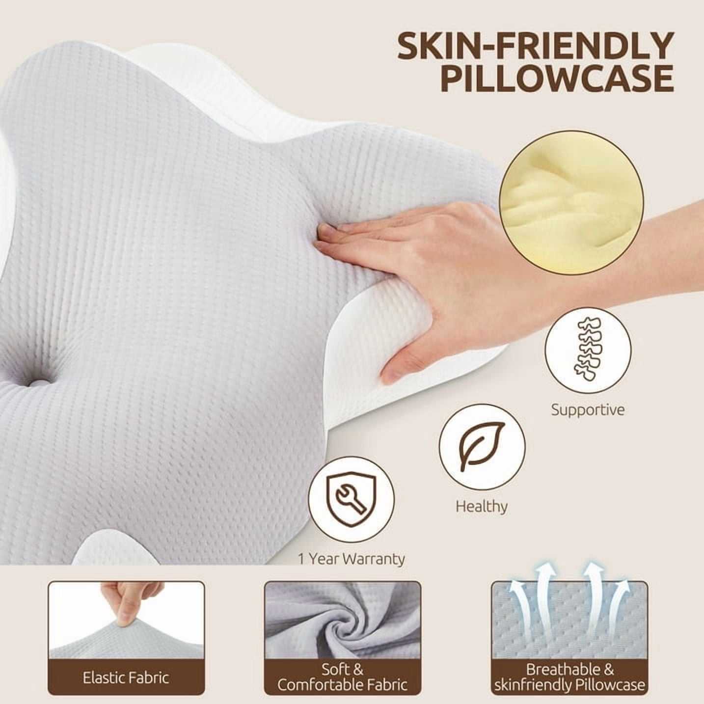 MOONORAH Cervical Pillow for Sleeping Memory Foam Neck Pain Relief Contour Orthopedic Ergonomic Pillows for Women Side Sleepers,Queen Size 26"Lx14.6"Wx5.1"H,Gray