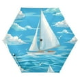 thumbnail image 6 of Sailing Boat Ocean Gulls Clouds All Weather Umbrella Triple Folding Parasol 6 Ribs UV Protection Portable, 6 of 8