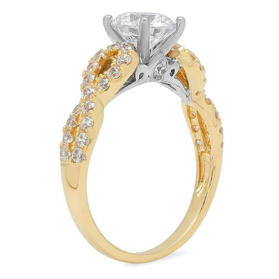 1.42 ct Round Cut White Sapphire Solitaire with Accents Engagement Ring for Women in 18K Yellow/White Gold