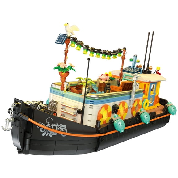 BrixVibe Canal Ship House Building Set with Lights Compatible with Lego Modern Boat Leisure Creative Collection Model 1306pcs