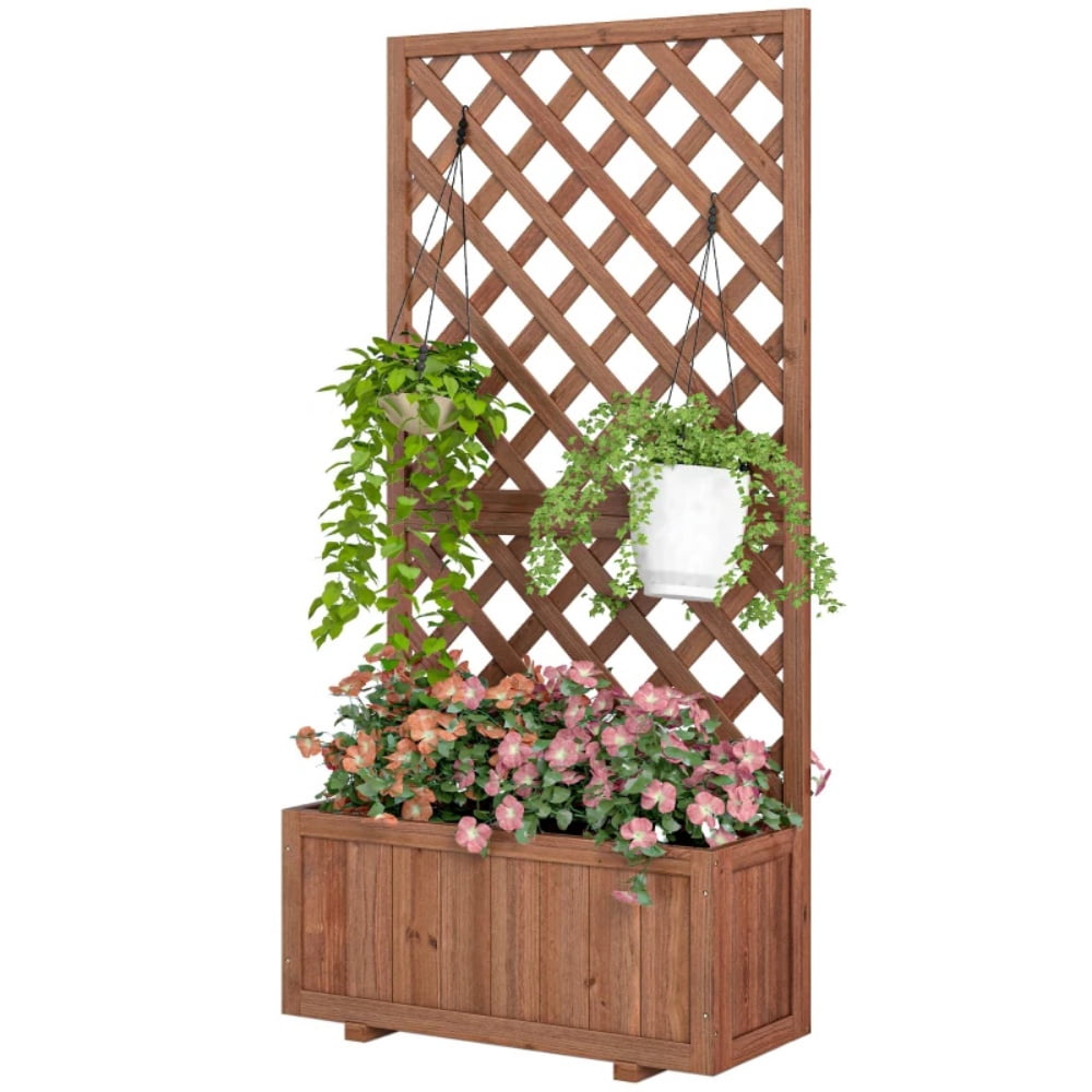 Black Metal Privacy Screen with Raised Garden Bed, Freestanding Outdoor Planter with Wall Mount Screws for Entryway Patio