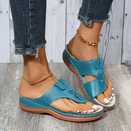 

Orthopedic Sandals Comfy Orthotic Sandals Anti-Slip Breathable Arch Support Platforms Wedge Sandals Blue 9.5