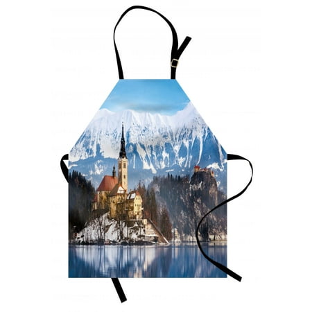 Winter Apron Lake Bled in Slovenia Scenes from Europe Travel Destination Ancient Places Photo, Unisex Kitchen Bib Apron with Adjustable Neck for Cooking Baking Gardening, Multicolor, by (Best Backpacking Destinations In Europe)