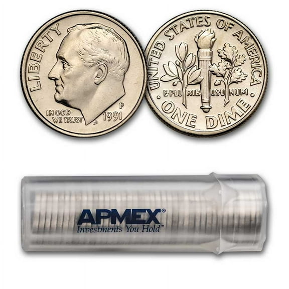 1991-P Roosevelt Dime 50-Coin Roll BU