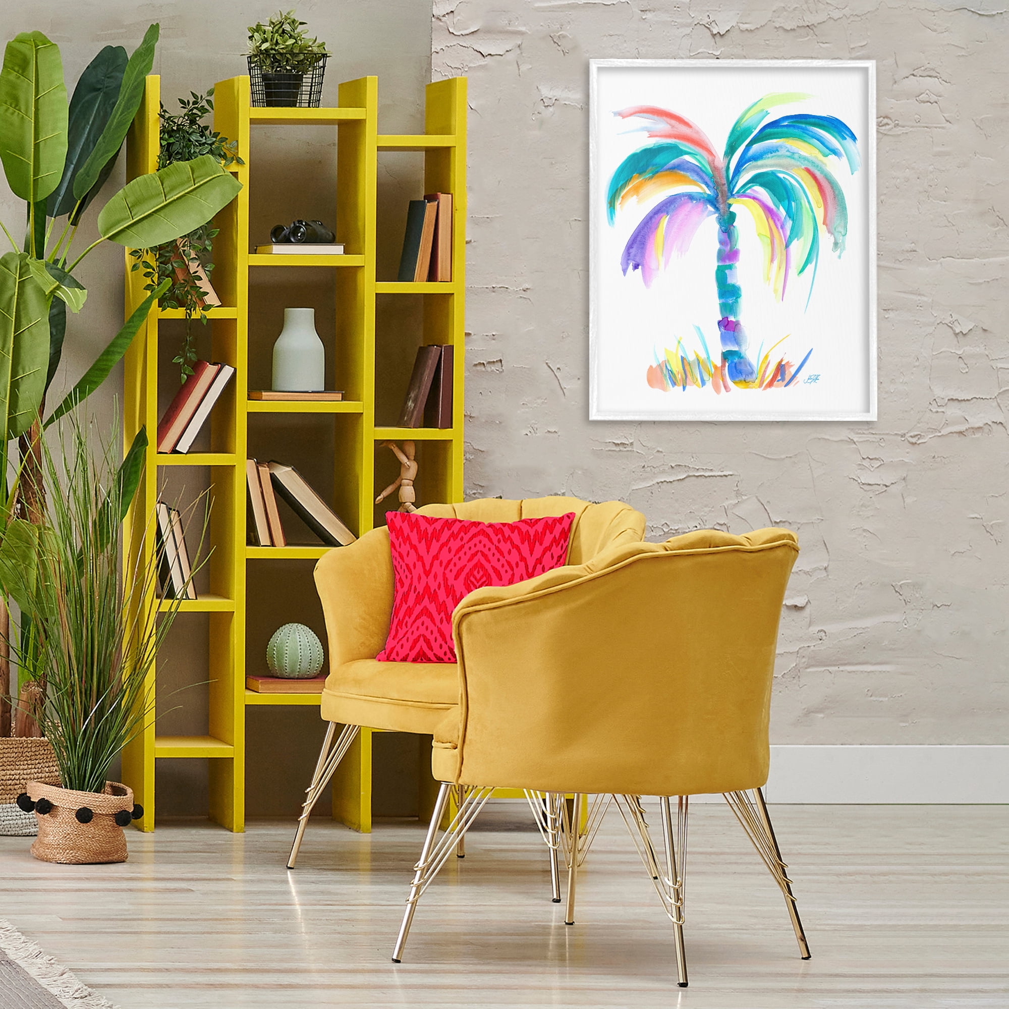 Stupell Industries Brushed Palm Tree Botanical & Floral Painting White Framed Art Print Wall Art, 24 x 30