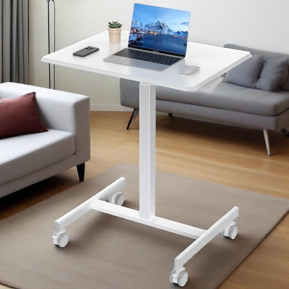 JOINSUN Laptop Stand with Rollable Wheels, Height Adjustable for Study, Office and Classroom, White