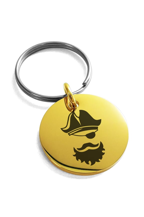 Stainless Steel Legendary Blackbeard Pirate Engraved Small Medallion Circle Charm Keychain Keyring
