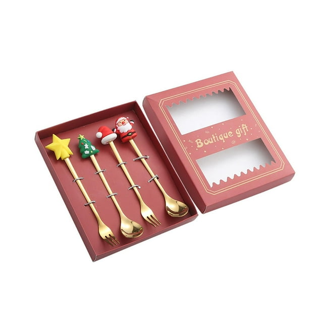 Cucharas navideñas, cucharas de café, cucharas agitadoras de mango largo, cucharas de té, vajilla de cocina, juego de cucharas de postre para batidos con tenedores Macarena Cucharas de cafe