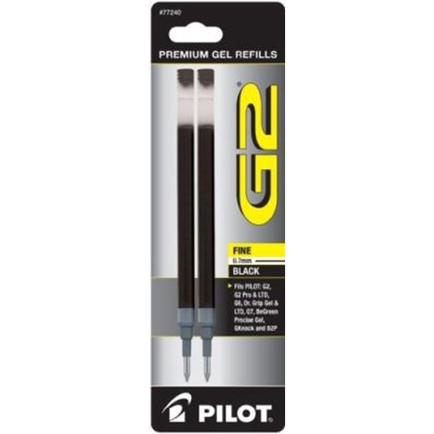 Recambio de tinta de gel Pilot G2, paquete de 2 para bolígrafos, punta fina, tinta negra (77240)