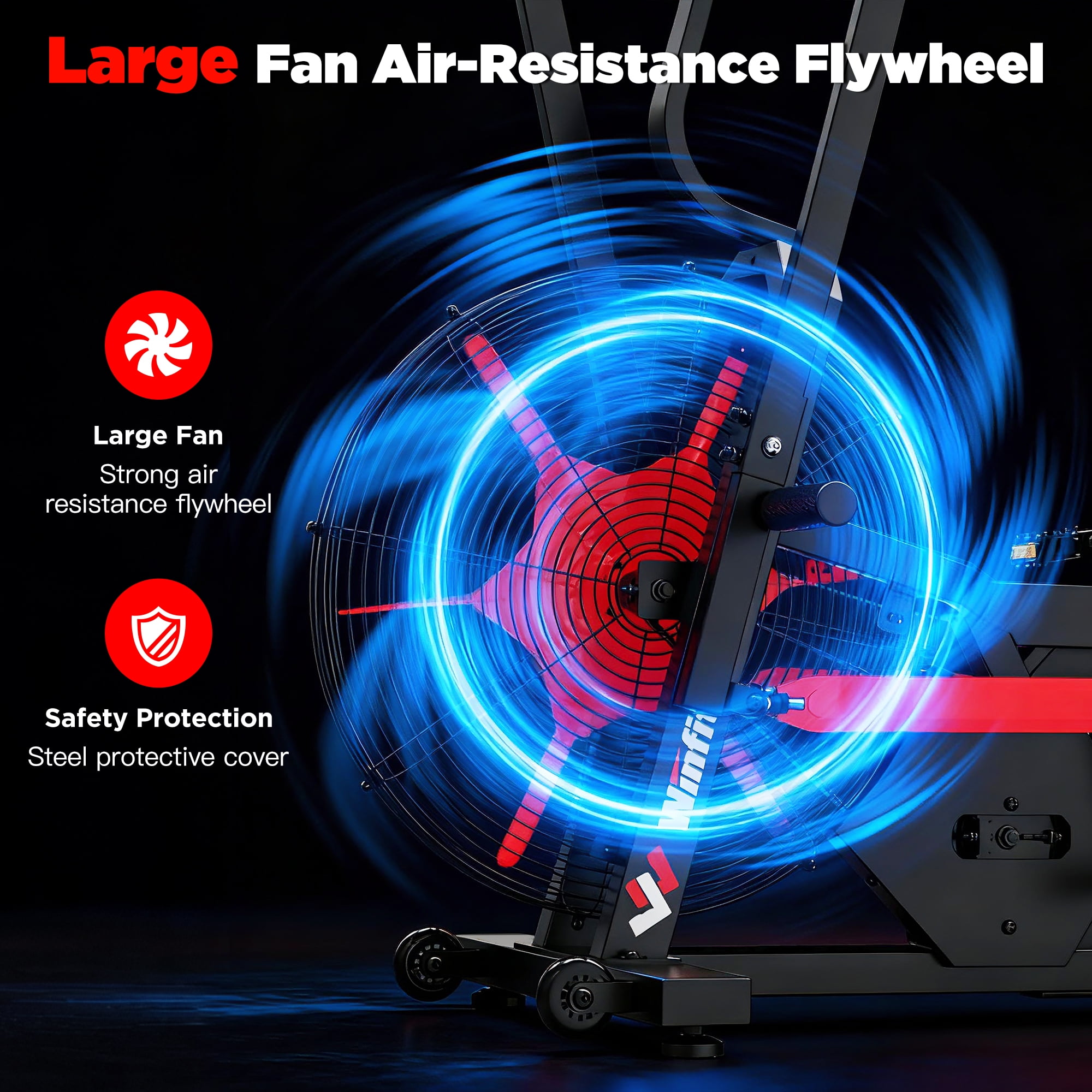 Winfita Air Bike Fan Bike Exercise Bike​ Indoor Cycling Stationary Bicycle with Unlimited Air Resistance, Bluetooth App (Kinomap/Zwift), Dual-Action Arms & 330LBS Capacity