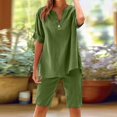 thumbnail image 2 of Linen Sets for Women 2 Piece Shorts Outfits Casual Summer Button V-Neck Short Sleeve Tops and Elastic Waist Shorts Outfit Sets, 2 of 9