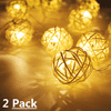 TORCHSTAR 10ft 20 LEDs Rattan Ball String Lights, for Christmas, Birthday, Party, Wedding, Home Decor, Battery Operated Fairy Light, Pack of 2