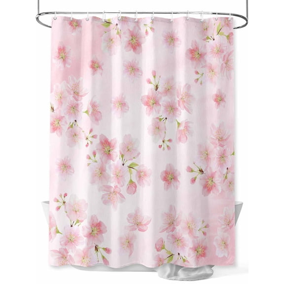 Fsddascl Pink Floral Shower Curtain Set - Standard 72" x 72" Washable Bathtub Curtain with 12 Hooks, Modern Farmhouse Aesthetic Shabby Chic Flower Waterproof Fabric Stall Shower Curtains for Bathroom