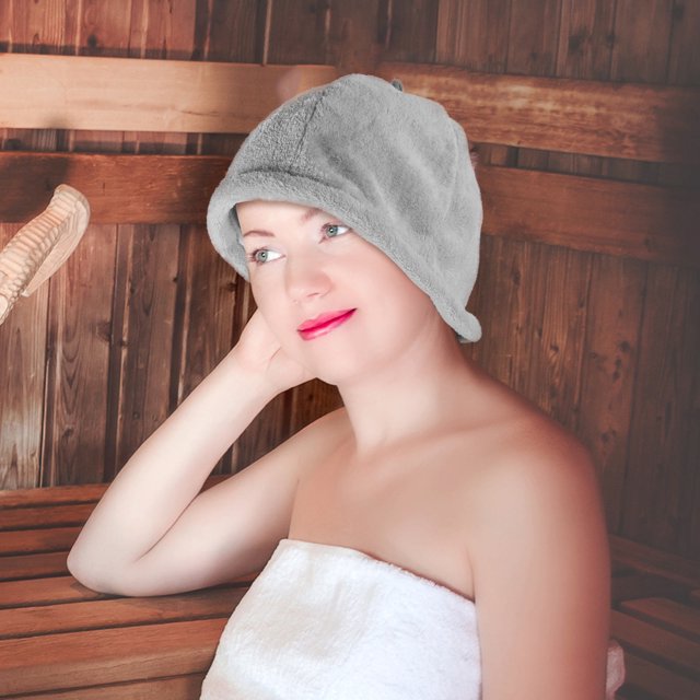 OULII Girl Shower Cap Round Grey Nylon Traditional Hair Protection 1Pcs