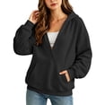 thumbnail image 5 of DISKEBUISS Women's Wrap V Neck Hoodie Long Sleeve Front Kangaroo Pocket Loose Casual Sweatshirt, 5 of 7