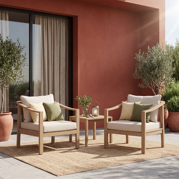 Acacia wood patio furniture club chair, Cream, Coastal, for Outdoor, Durable Build