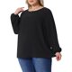 thumbnail image 4 of Blusas de gasa de manga larga para mujer de tallas grandes Agnes Orinda, cuello redondo, con puntos suizos, talla 3X, color negro, 4 of 6