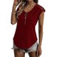 thumbnail image 3 of VISgogo, camiseta informal de manga corta para mujer, camisetas ajustadas de cuello redondo con cremallera y costuras de encaje de Color sólido a la moda VISgogo  moda, 3 of 5