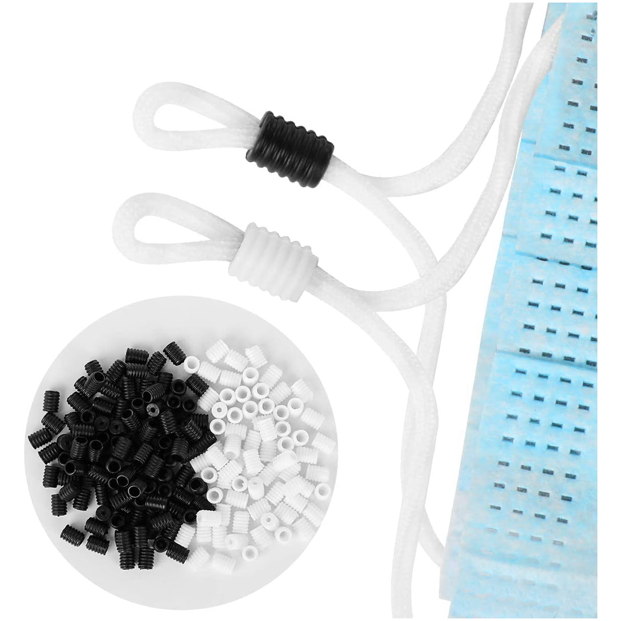 Toggles for Drawstrings Elastic Cord Rope Adjuster Non-Slip Stopper Silicone Cord Stops Threader Included LDream Cord Locks for Face Mask Black and White 200pcs
