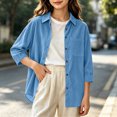 thumbnail image 2 of Besolor Button down Shirts for Teen Girls Fall Corduroy Casual Loose Long Sleeve Outwear Lapel Tops with Pocket(12-13 Years,Light Blue), 2 of 7