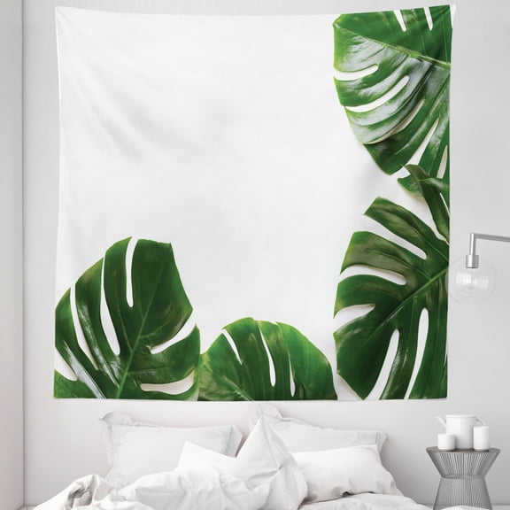 Philodendron Tapestry, Monstera Leaf Swiss Cheese Plant Rustic Framed Photo, Fabric Wall Hanging Decor for Bedroom Living Room Dorm, 5 Sizes, Emerald Pale Sage Green, by Ambesonne