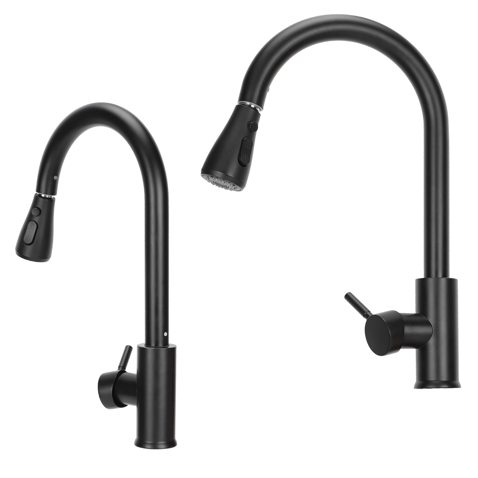 Riousery Pull-Out Kitchen Faucet Modern Stainless Steel Rotating Mixer Water Tap with 2 Gear Modes, Black, 15.7 inches / 40 cm Height, Hot and Cold Sink Faucet