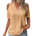 thumbnail image 2 of HLKJKLS T Shirts For Women Lace V Neck Short Sleeve Solid Color Elegant Comfy Soft Casual Vacation Tee Yellow S-5Xl, 2 of 9