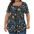 thumbnail image 4 of Plus Size Shirts for Women Square Neck Tunic Pleated Tees Floral Shirts Short Sleeve Loose Fit Ruffle Lounge Tops ,L-5XL, 4 of 4