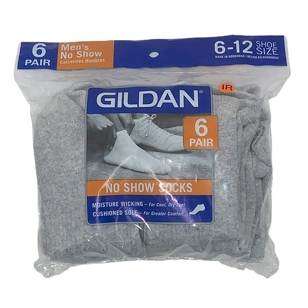 Gildan Gildan Adult Platinum Mens 6 Pack Moisture Wicking No Show