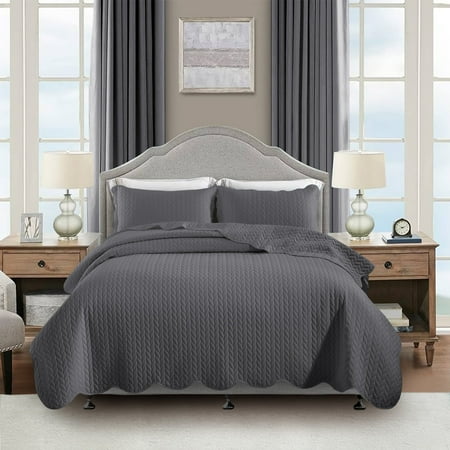 Moonlight20015 3 Piece Quilt Set Lightweight Ultrasoft Microfiber Bedding Gray Color King
