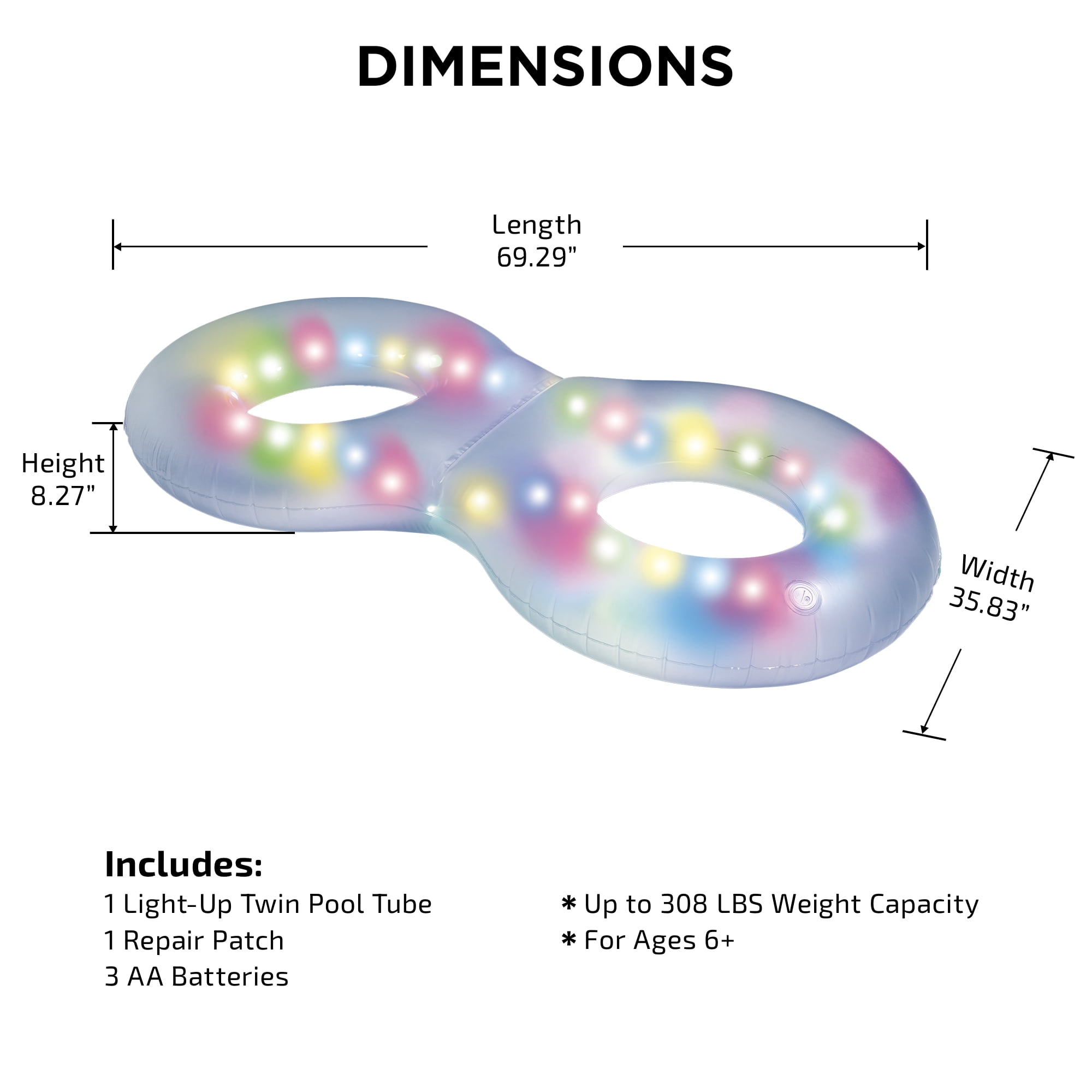 (2 pack) Bluescape LED Twin Tube Pool Ring Float, Inflatable Light-Up Pool Float