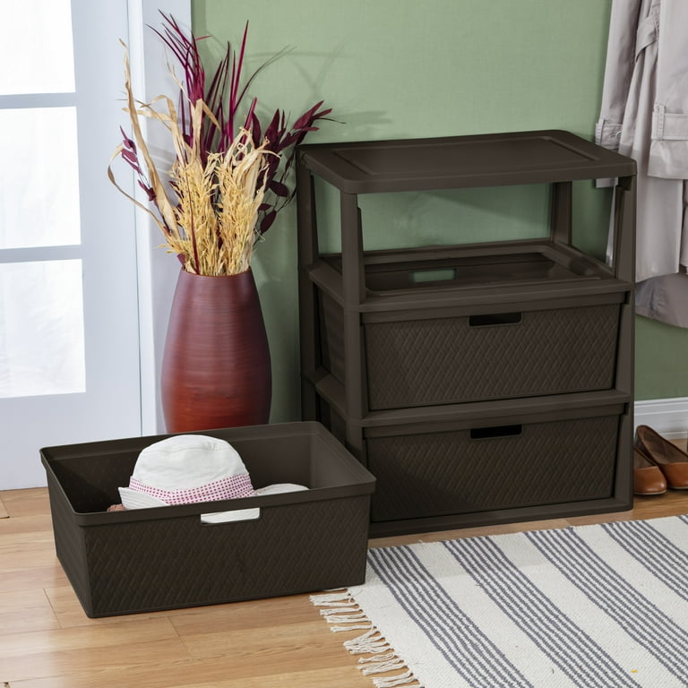 Sterilite Wide 3 Drawer Tower, Plastic Storage Organizer with