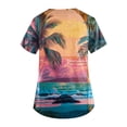 thumbnail image 3 of TQWQT Women's Floral Tropical Scrubs Tops Short Sleeve V Neck Beach Floral Tropic Stretchy Work Uniform Clothes 2024 Dark Green XL, 3 of 3