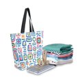 thumbnail image 2 of FORMRS Womens Canvas Tote Bag with Zipper Inner Pocket Shoulder Handbag, Blue Retro Pattern, 2 of 7