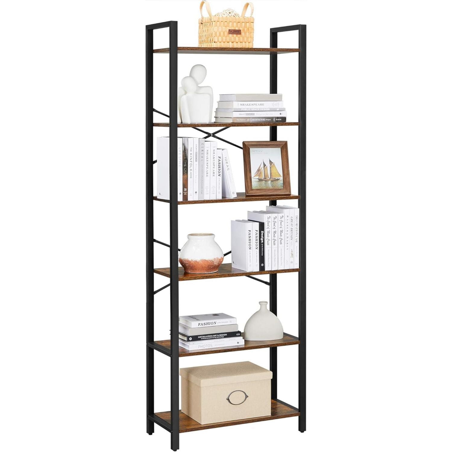 Boutique Home 6-Tier Bookcase Storage Shelf Steel Frame Ideal for Living Room Study Office Hallway