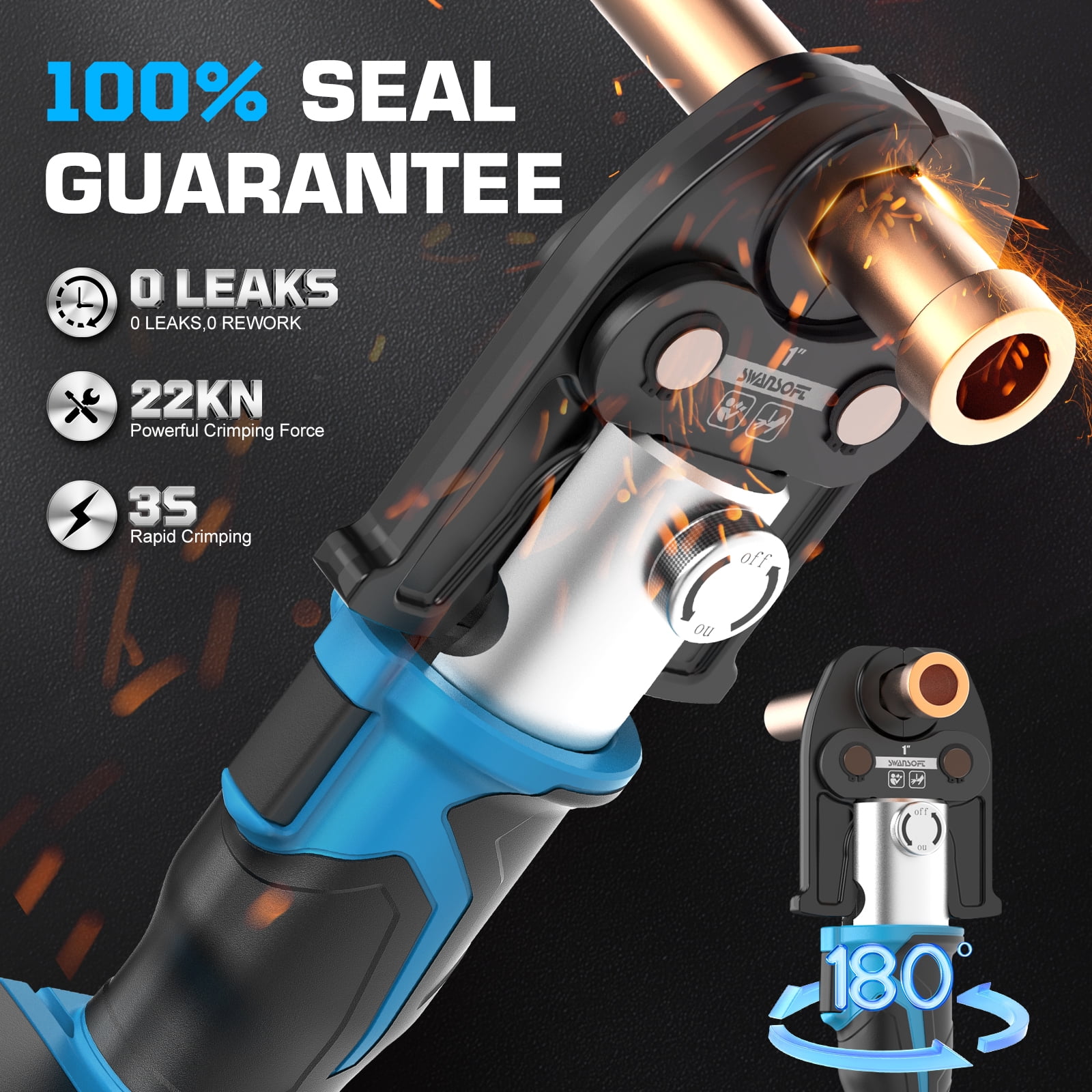 SWANSOFT Pro Press Copper Crimper, 22KN Electric Hydraulic Copper Pipe Criming Tool SP-1525