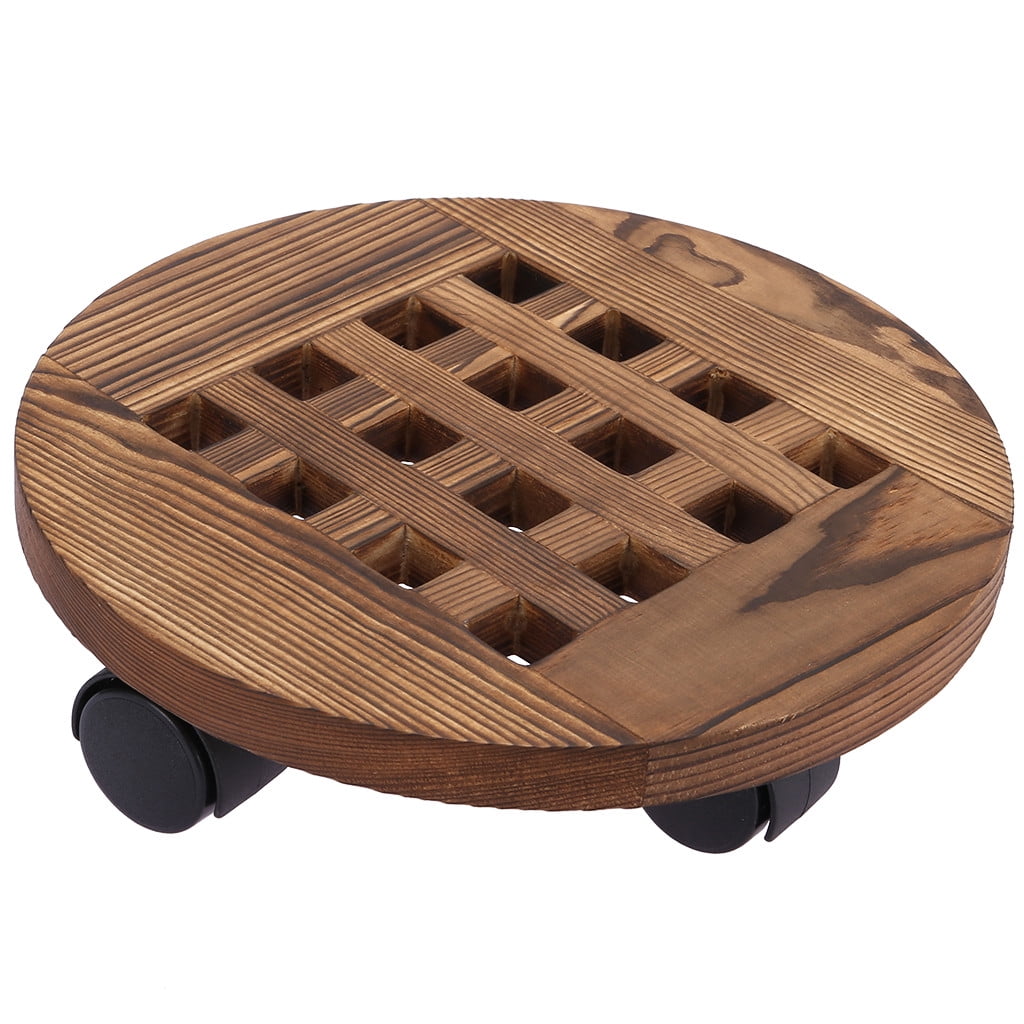 9.84 In Rolling Wooden Planter Caddy Potted Plant Stand