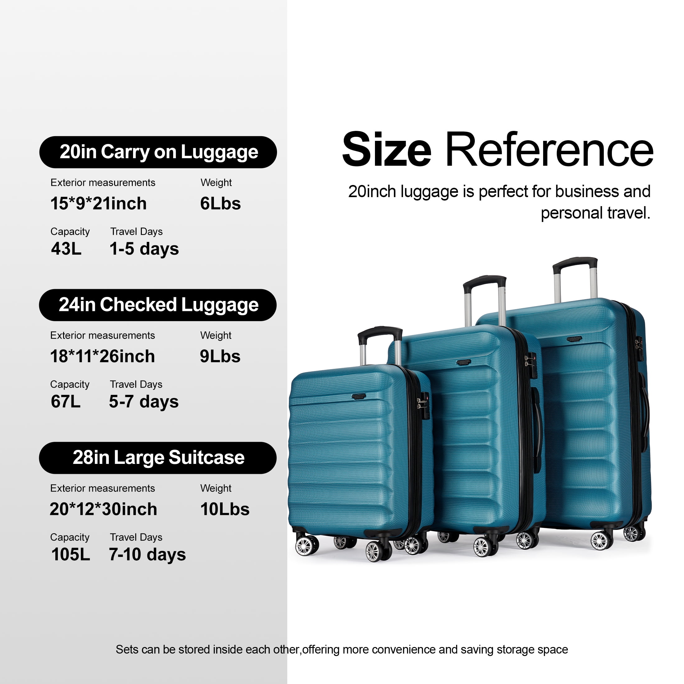 GinzaTravel 3-Piece Hardside Luggage Set | Expandable Suitcases With TSA Lock & Wheels | Durable ABS+PC For Travel