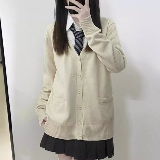 Japanese JK Uniform Cardigan Knit Sweater Long Sleeve Preppy Style Soft Comfortable Fall Winter