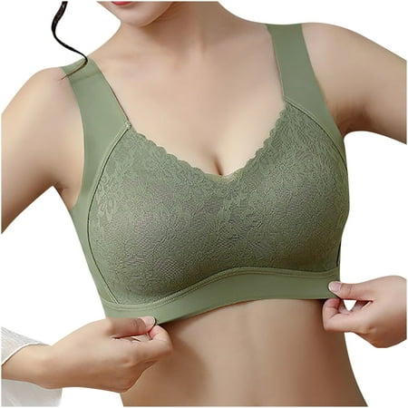 Elainilye Fashion Women Bras Gathered Adjustable Support Bra Wirefree Plus Size Minimizer Lace Bra