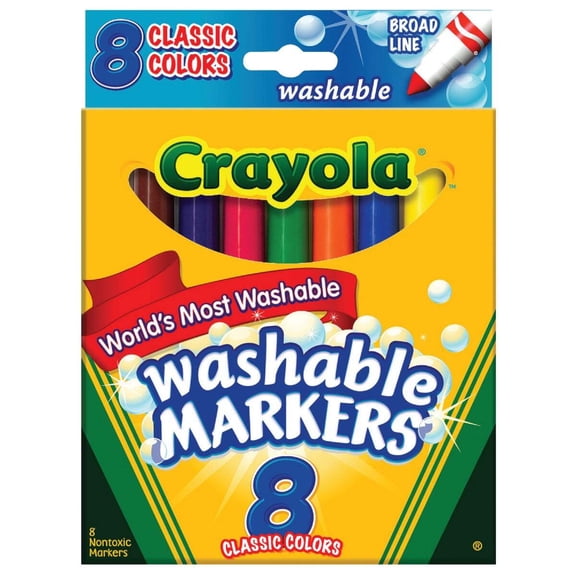 Crayola Washable Markers, Broad Line, Classic Colors, 8 Count