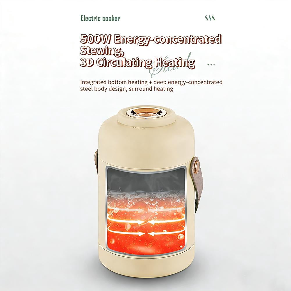 500W Mini Health Pot, 800ML Portable Electric Rice Cooker for Office, Dorm, Home - Stainless Steel Noodle Cooker with 6 Presets, 12H Timer, Khaki