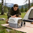 thumbnail image 4 of Hard-Sided Cat Travel Carrier - White & Grey - Airline Approved Pet Crate for Cats Under 15lbs, with Steel Wire Door, Hanging Water Bowl & Urine Pad (1pc), 4 of 5